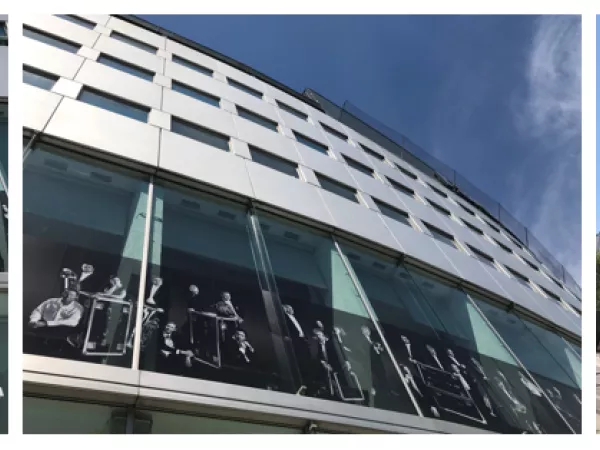 CP - La façade de la Maison de la radio s’habille des portraits des musiciens de Radio France