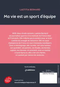 Ma vie est un sport d'équipe-Poche. L.Bernard -4 de couverture